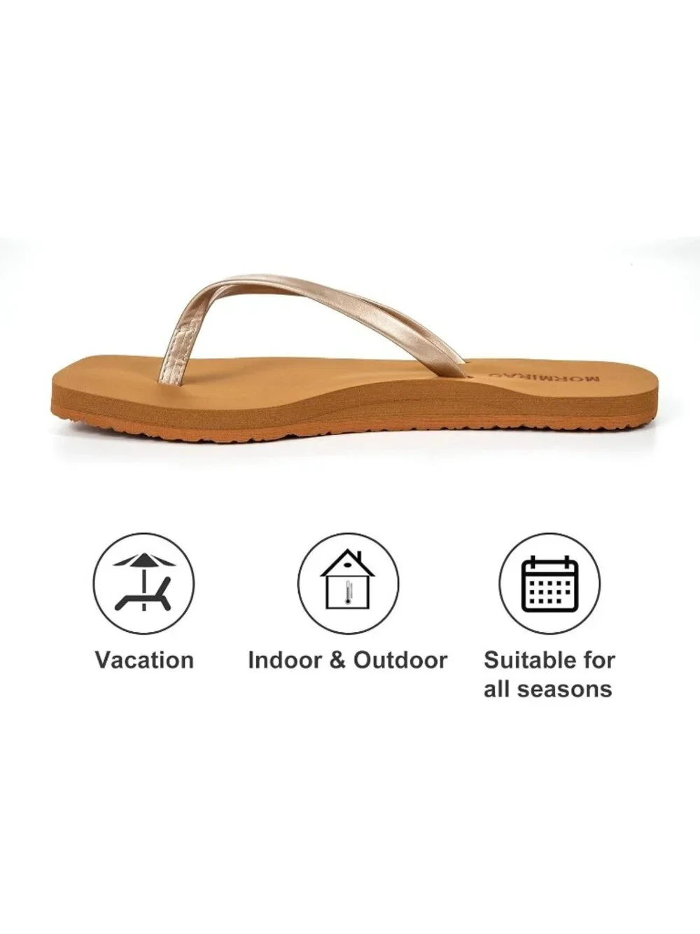 Women's Cream Rubber Sole Summer Comfortable Flip Flops Square Toe Flat Sandals